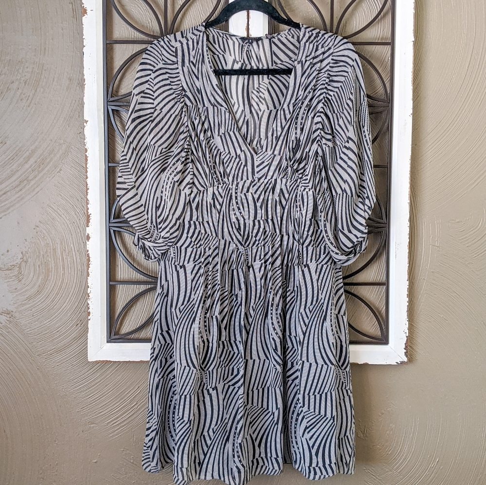 Ted Baker Black Grey Empire Silk Stripe Dress